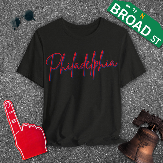 Philadelphia Script - Red & Blue Tee