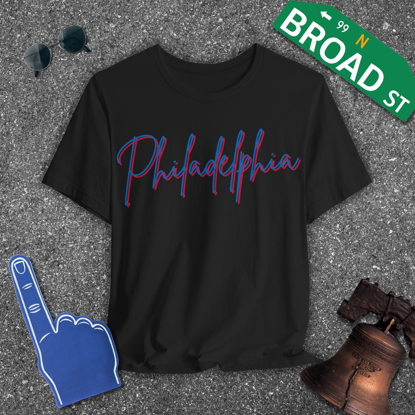 Philadelphia Script - Blue & Red Tee
