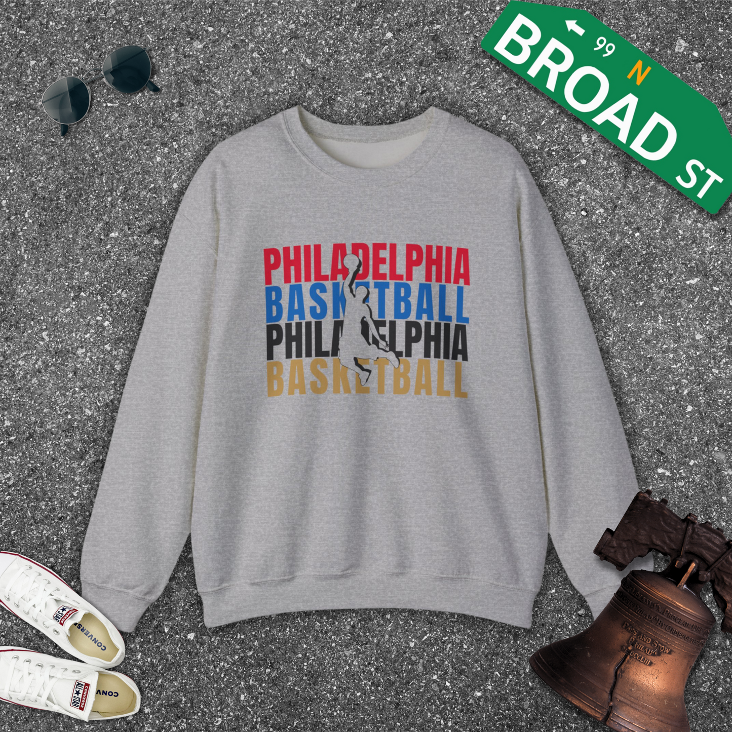 Philadelphia Basketball Cutout - All Colors Crewneck
