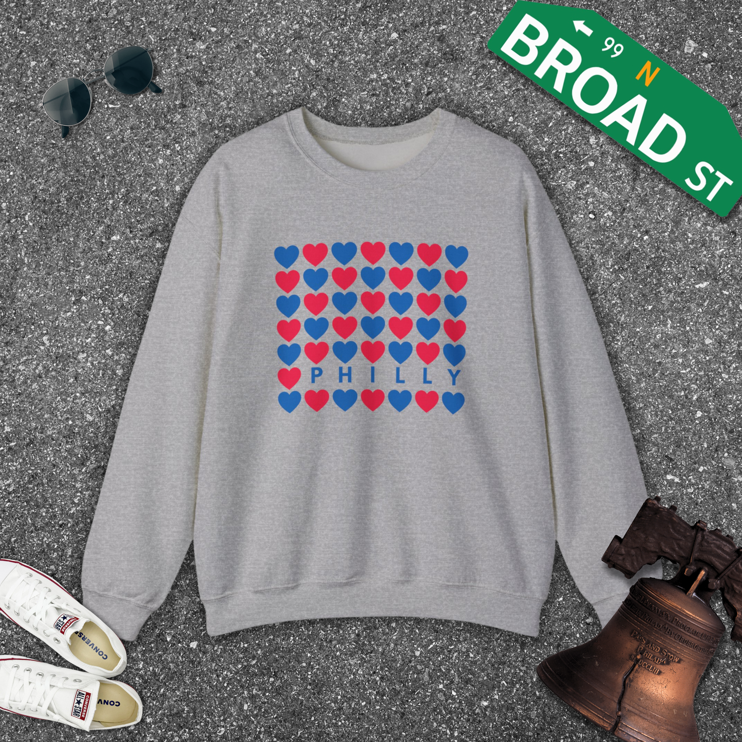 Philly Hearts - Blue & Red Crewneck