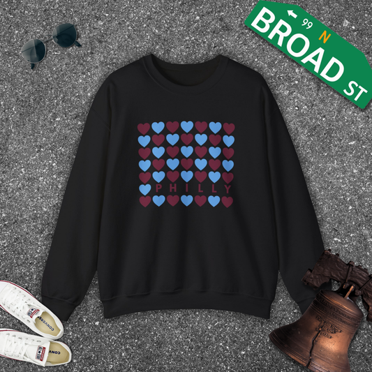 Philly Hearts - Maroon & Light Blue Crewneck