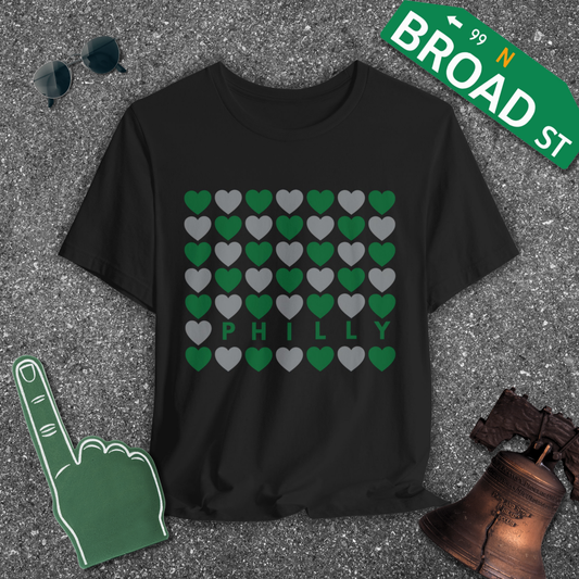 Philly Hearts - Light Green & Gray Tee