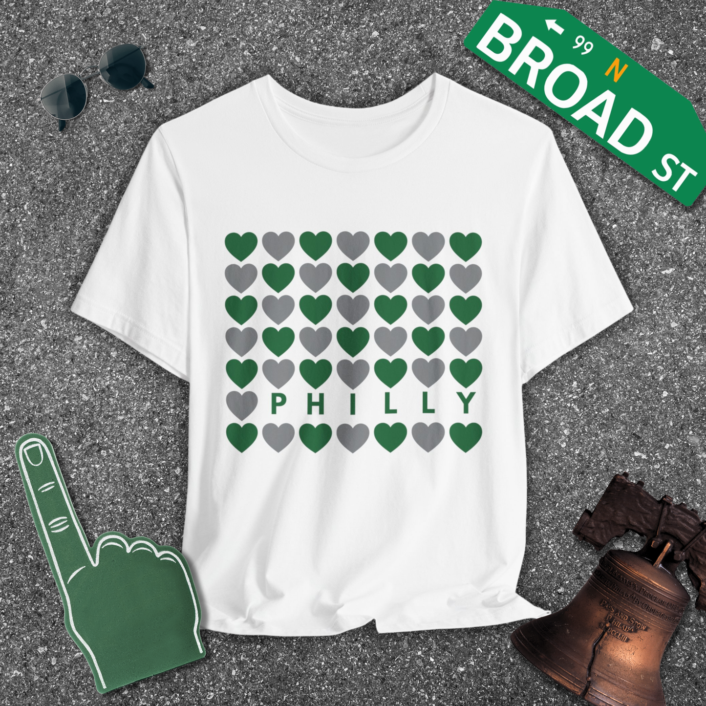 Philly Hearts - Light Green & Gray Tee