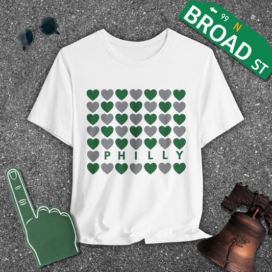 Philly Hearts - Light Green & Gray Tee