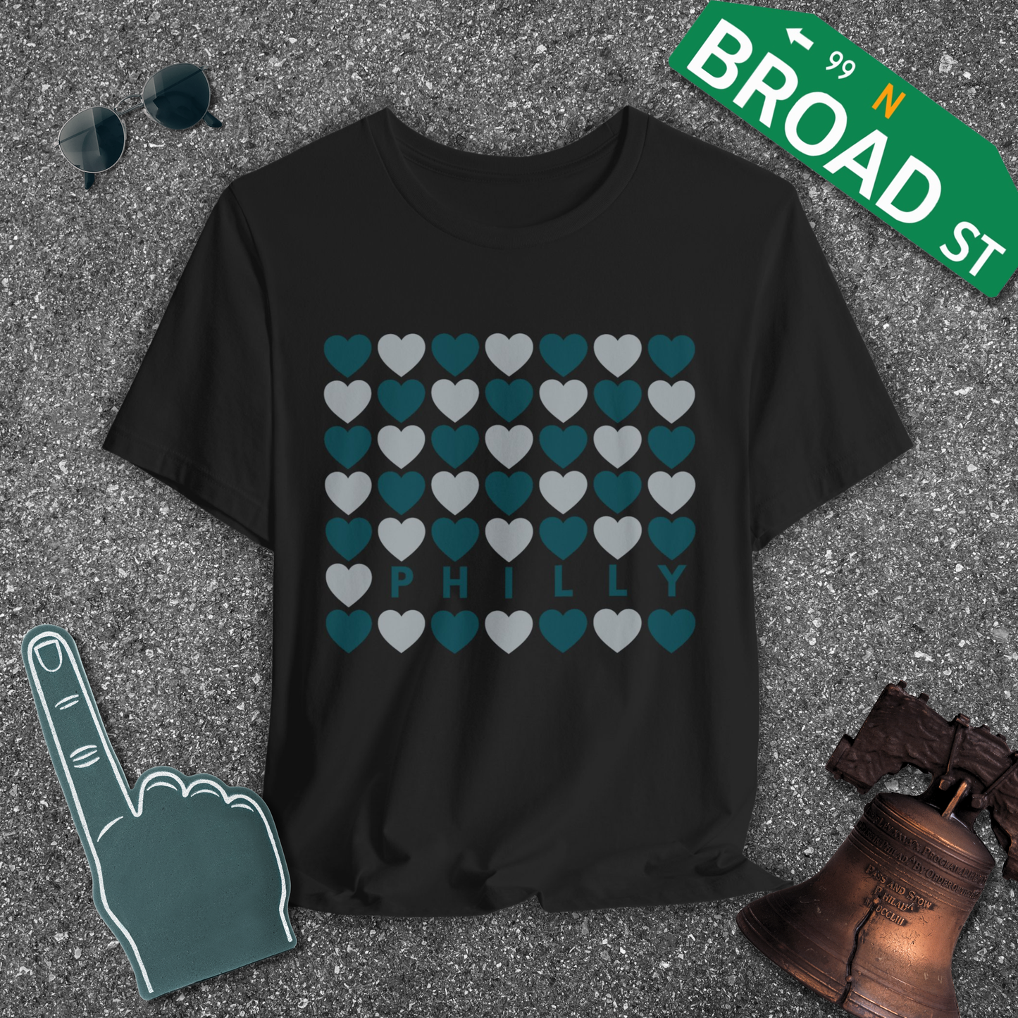 Philly Hearts - Dark Green & Gray Tee