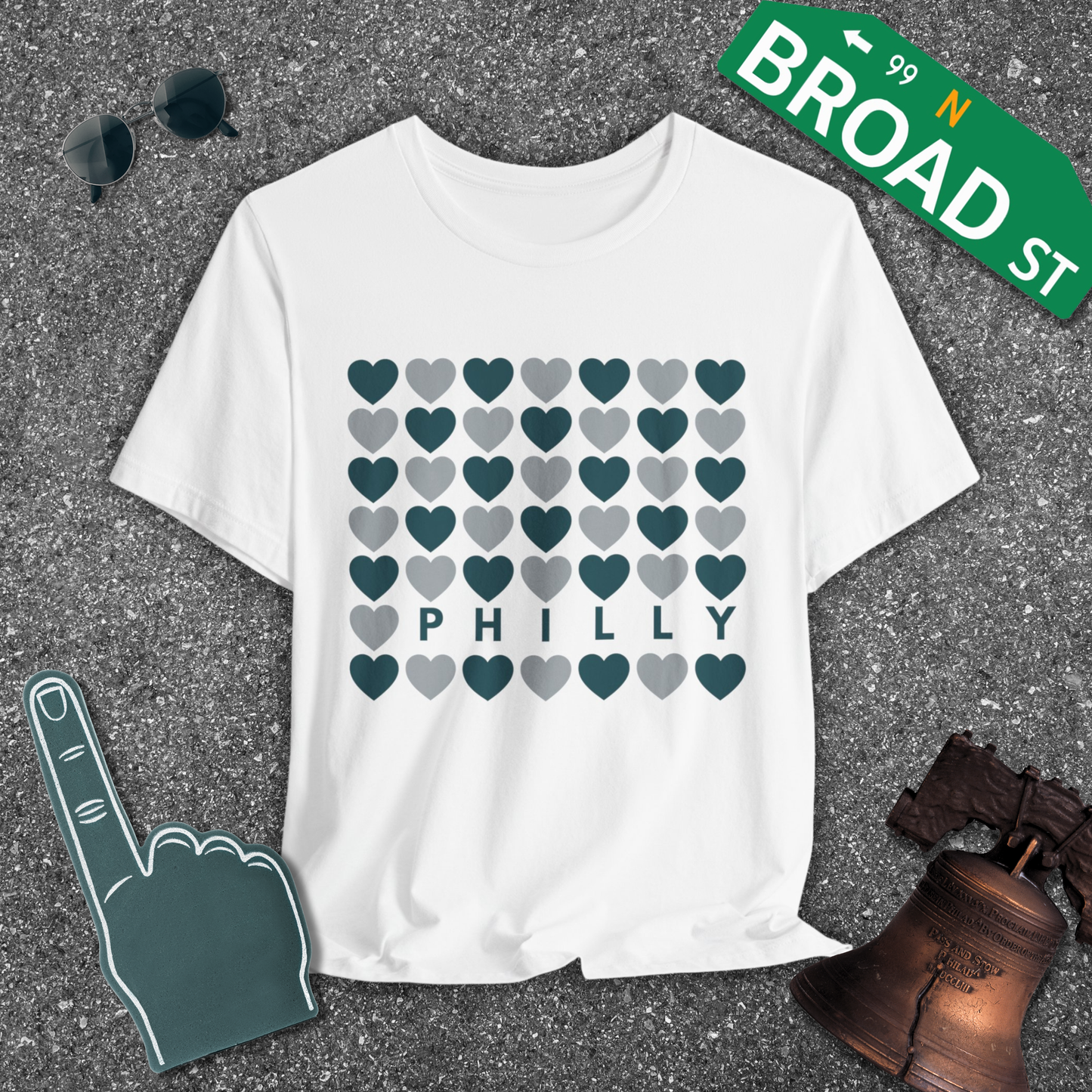 Philly Hearts - Dark Green & Gray Tee