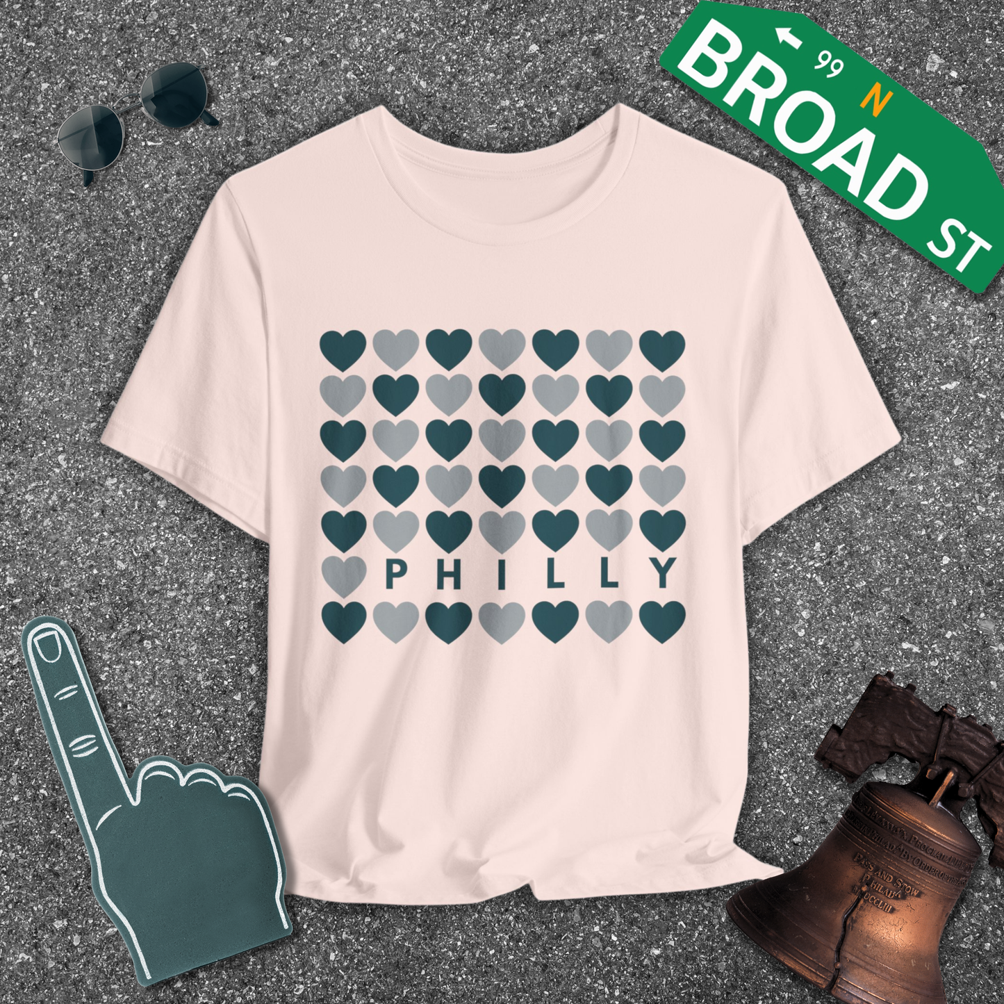 Philly Hearts - Dark Green & Gray Tee