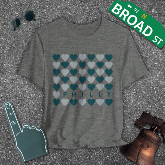 Philly Hearts - Dark Green & Gray Tee