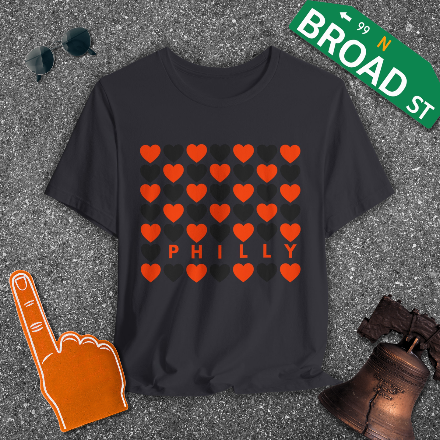Philly Hearts - Orange & Black Tee