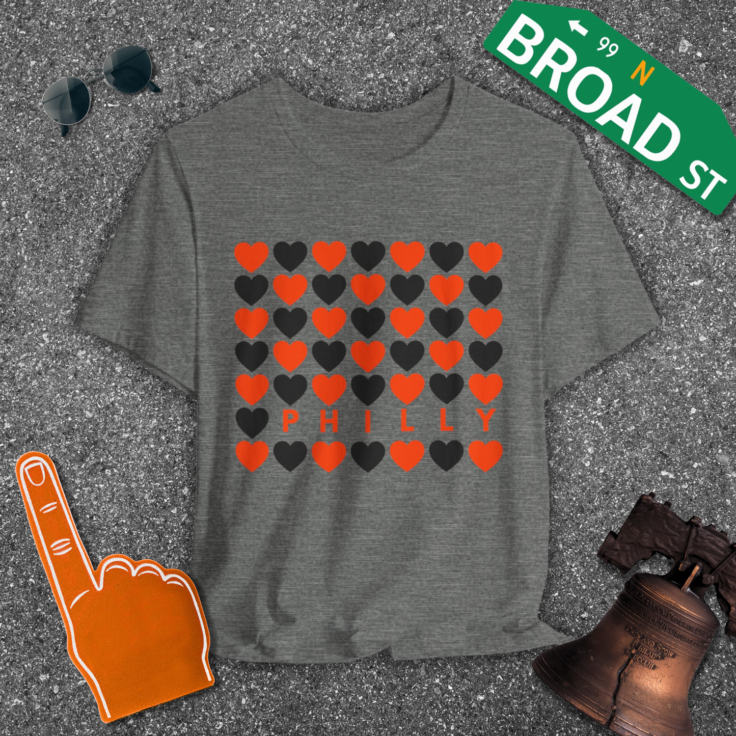Philly Hearts - Orange & Black Tee