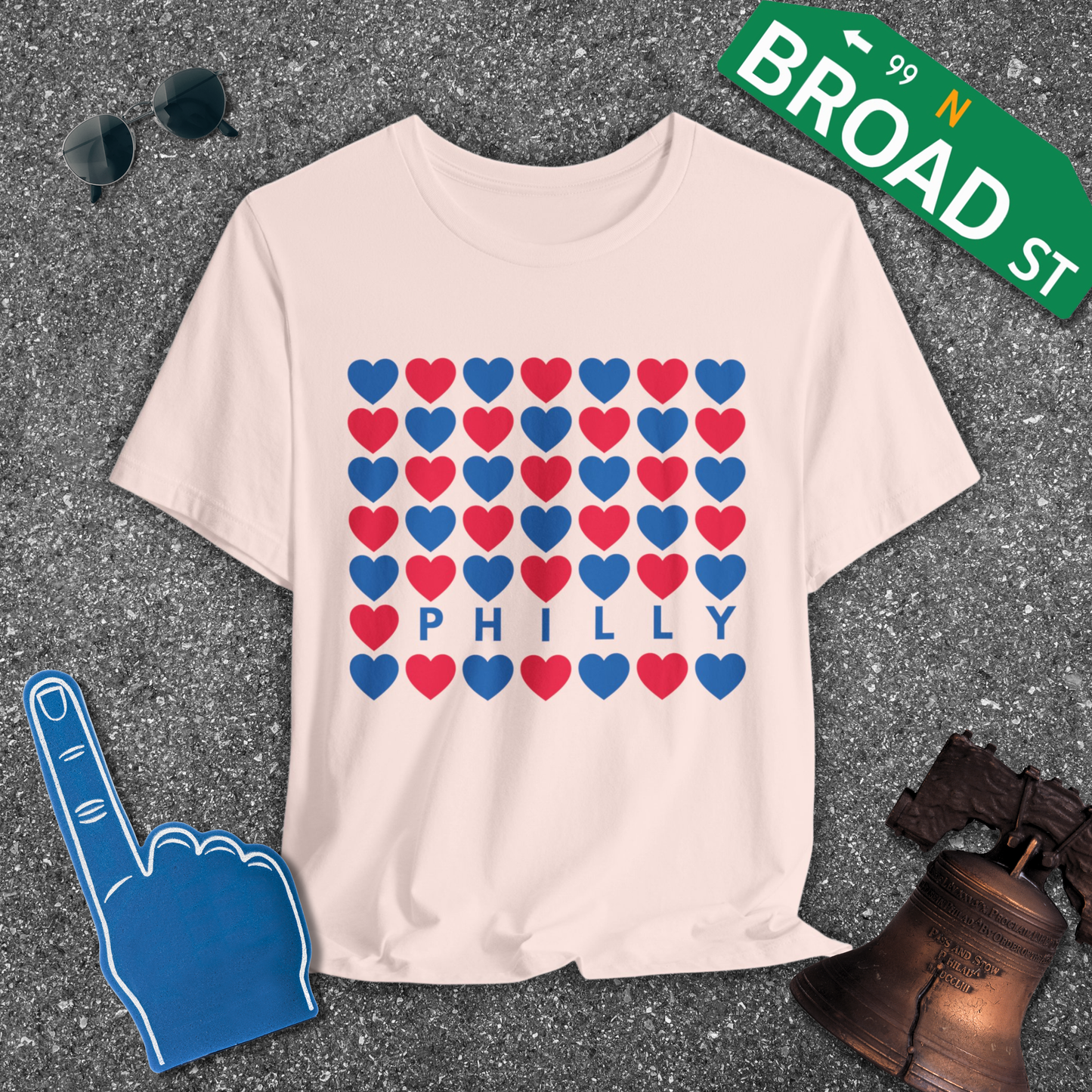 Philly Hearts - Blue & Red Tee