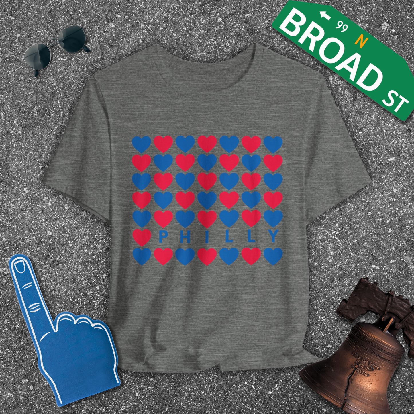 Philly Hearts - Blue & Red Tee