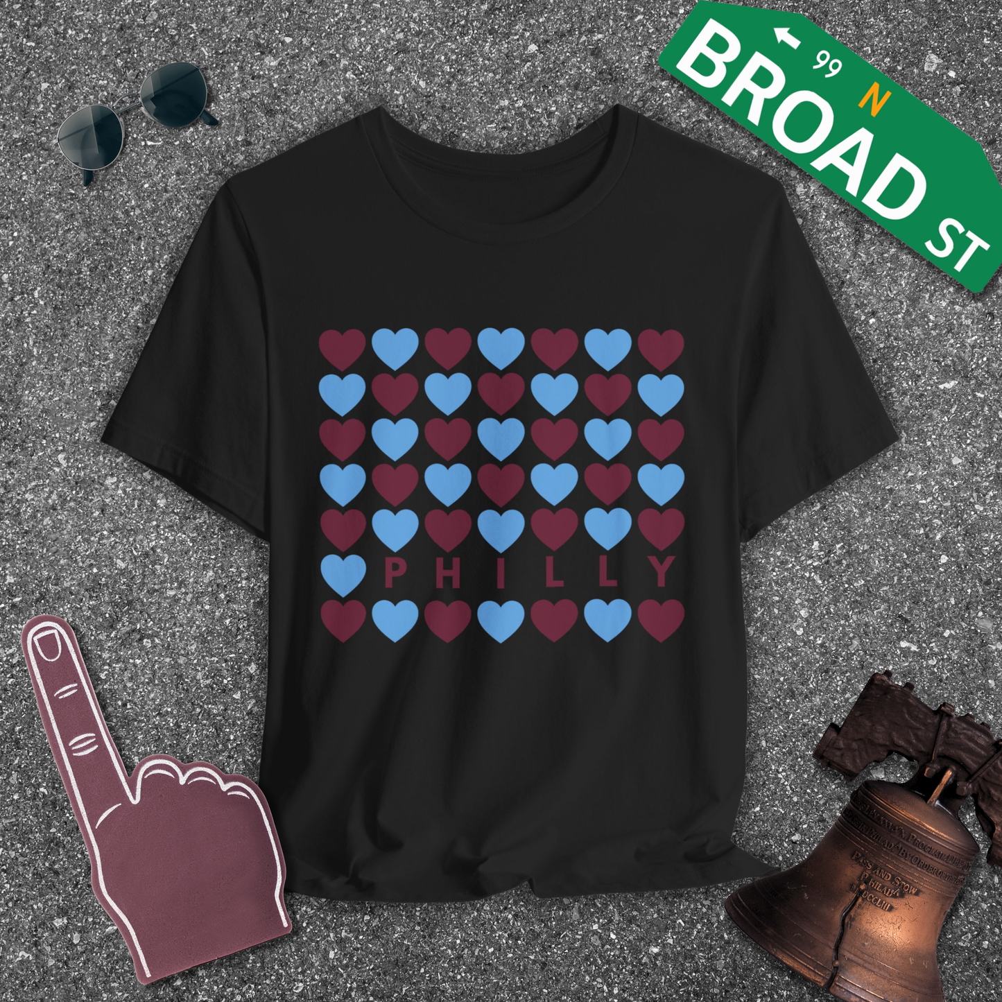 Philly Hearts - Maroon & Baby Blue Tee