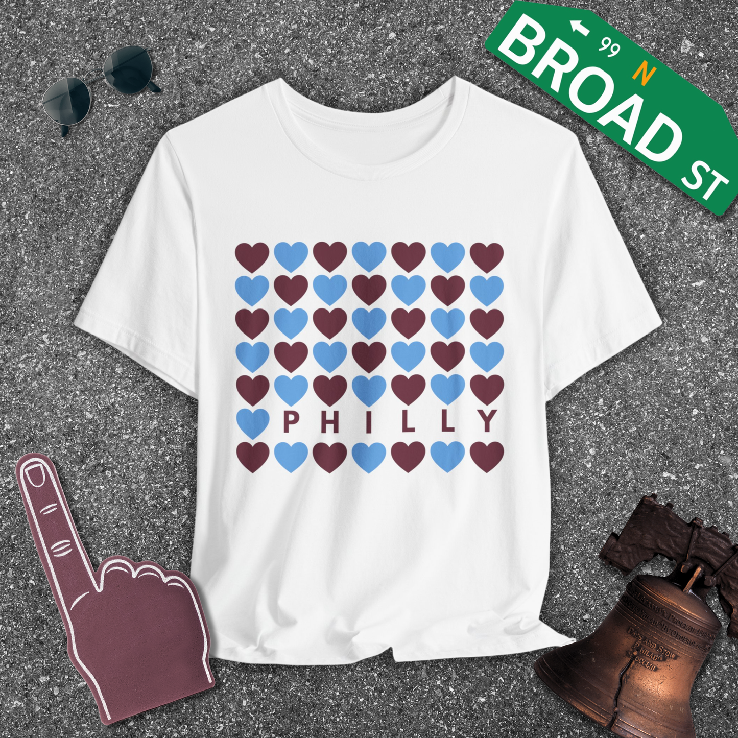 Philly Hearts - Maroon & Baby Blue Tee