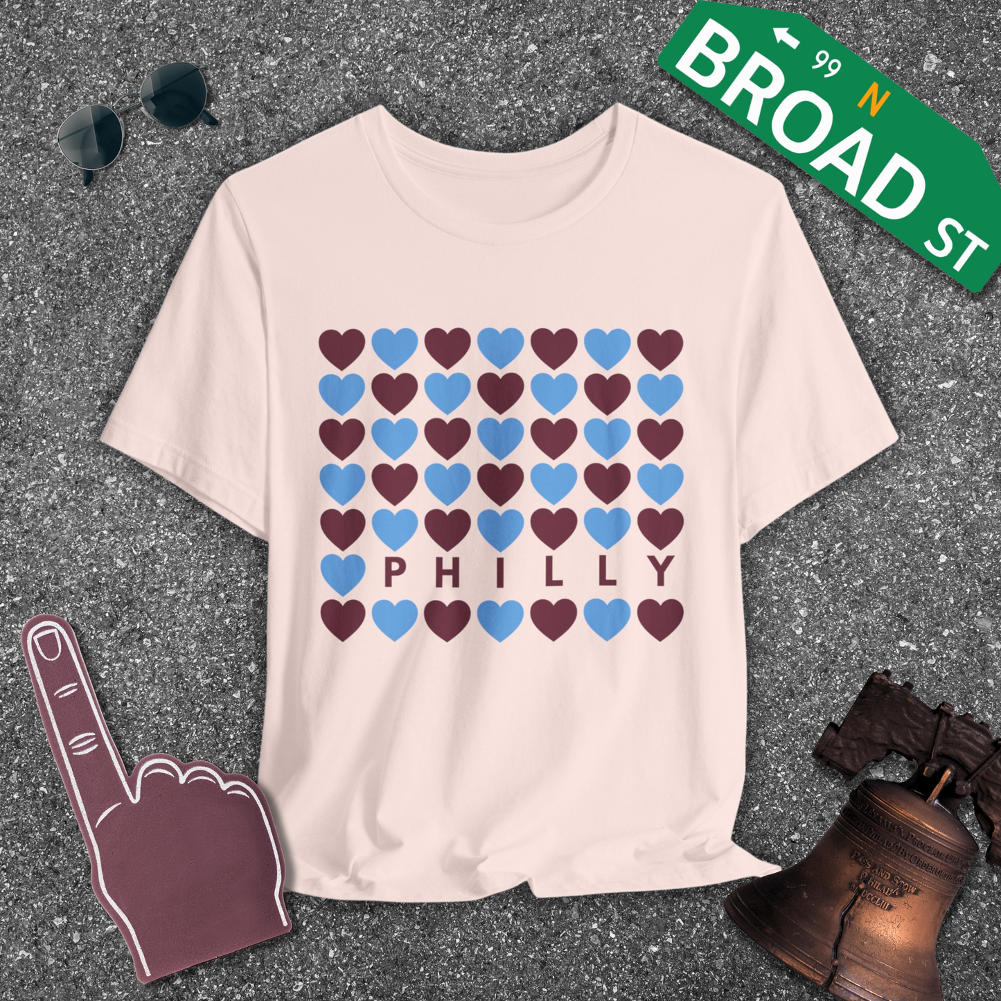 Philly Hearts - Maroon & Baby Blue Tee