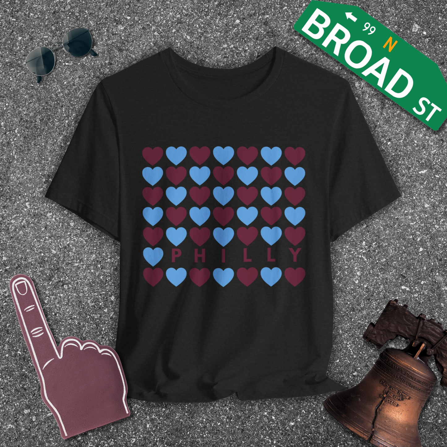 Philly Hearts - Maroon & Baby Blue Tee