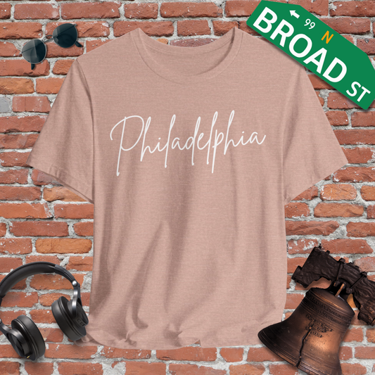 Philadelphia Script - White Heather Tee
