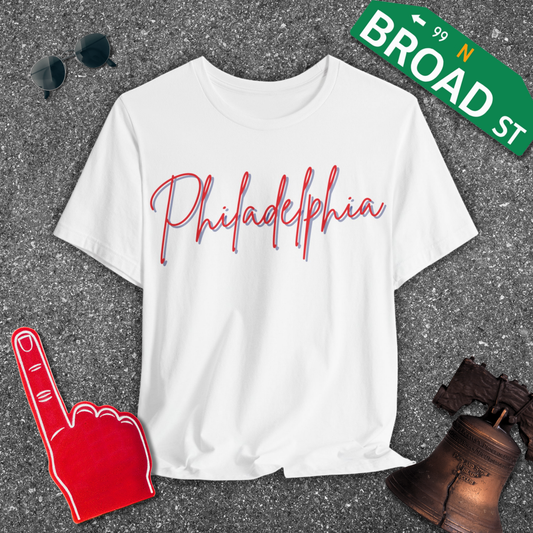 Philadelphia Script - Red & Blue Tee