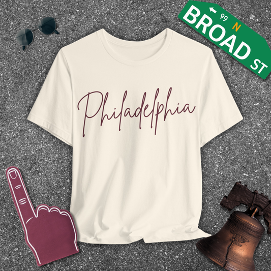 Philadelphia Script - Maroon Tee