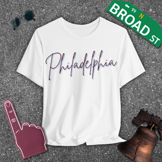 Philadelphia Script - Maroon & Baby Blue Tee