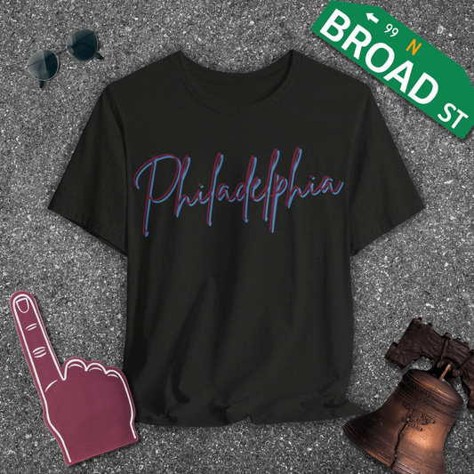Philadelphia Script - Maroon & Baby Blue Tee