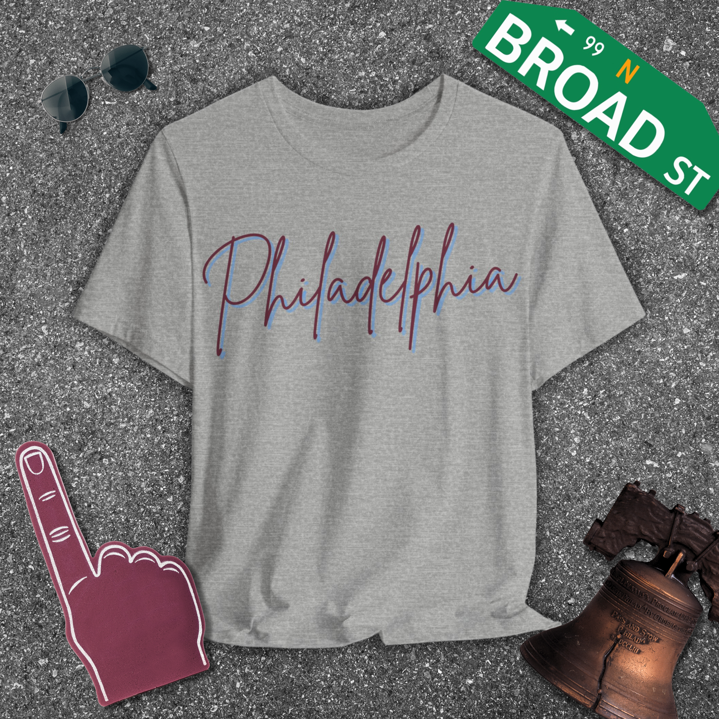 Philadelphia Script - Maroon & Baby Blue Tee