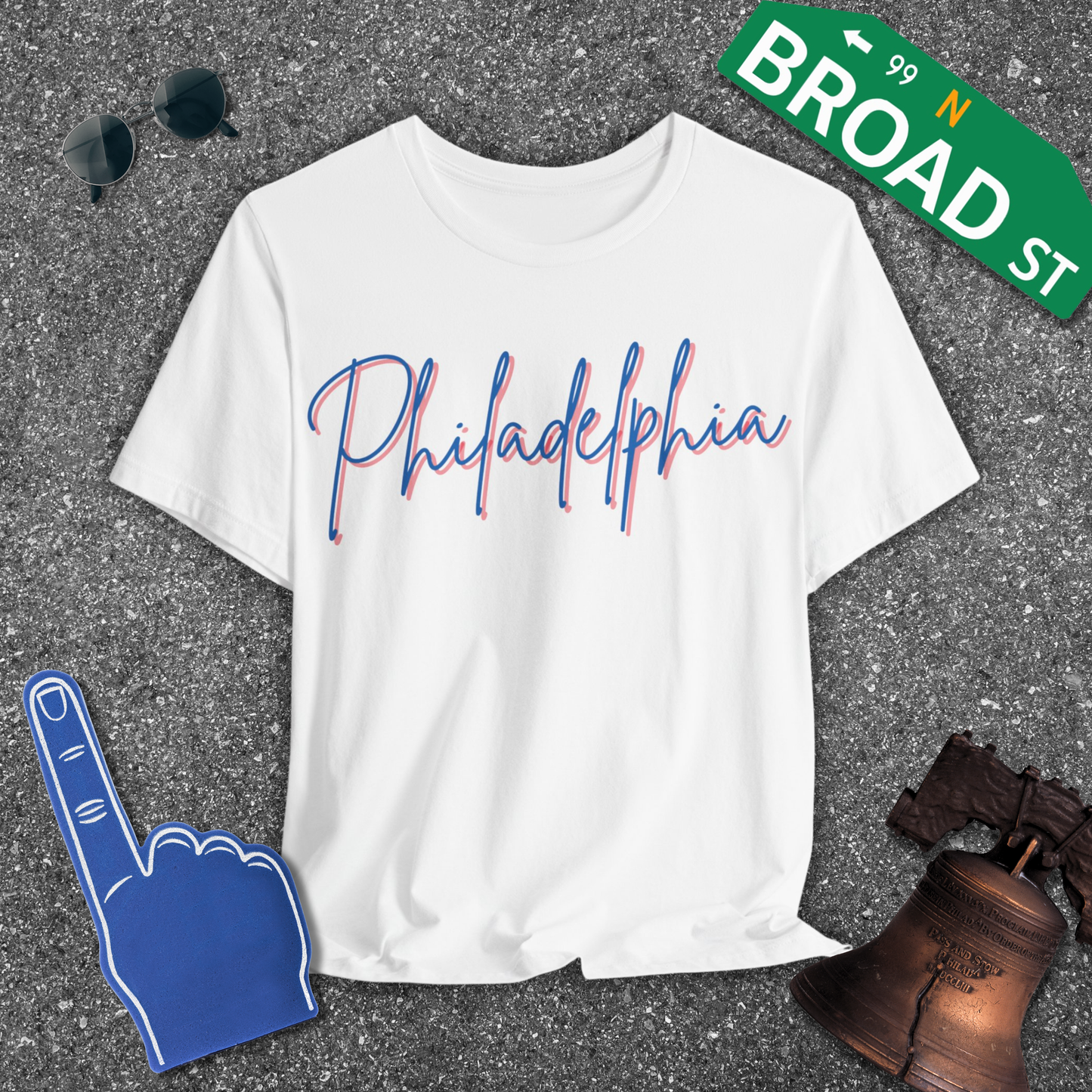 Philadelphia Script - Blue & Red Tee