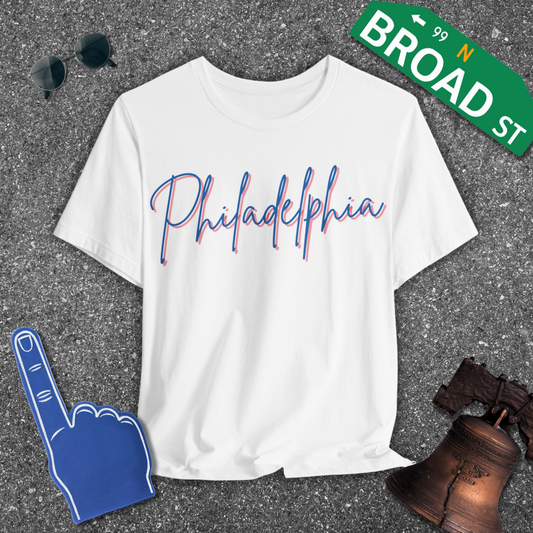 Philadelphia Script - Blue & Red Tee