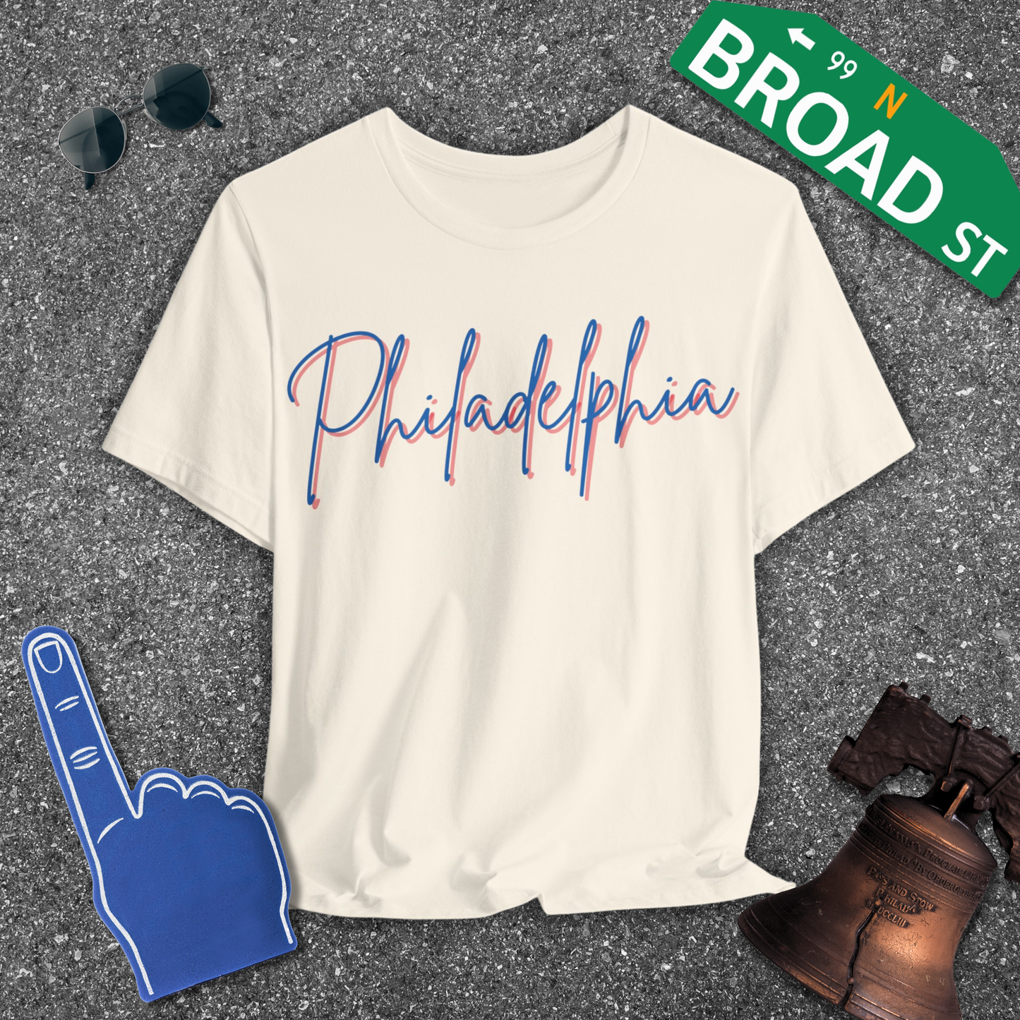 Philadelphia Script - Blue & Red Tee