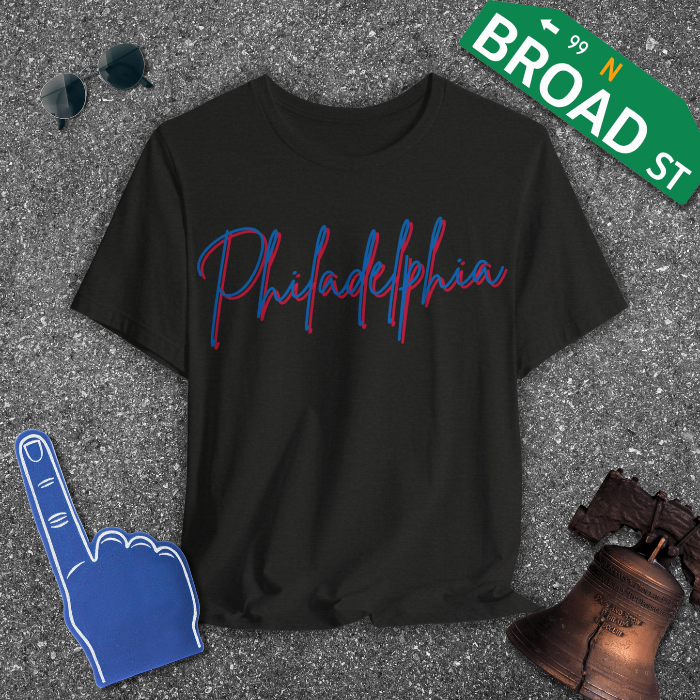 Philadelphia Script - Blue & Red Tee