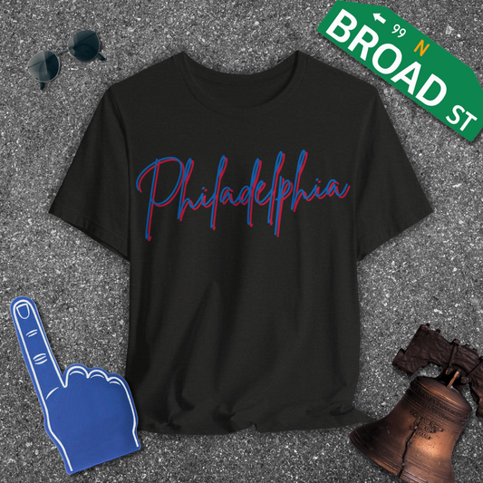 Philadelphia Script - Blue & Red Tee