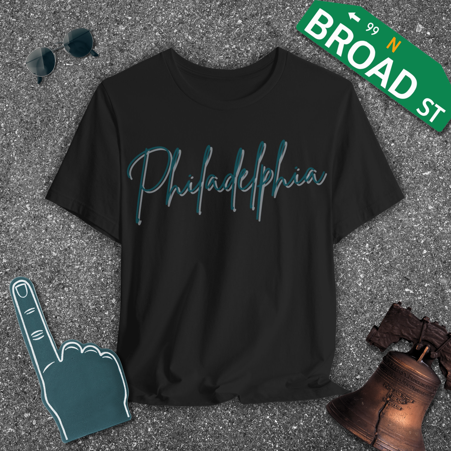 Philadelphia Script - Dark Green & Gray Tee