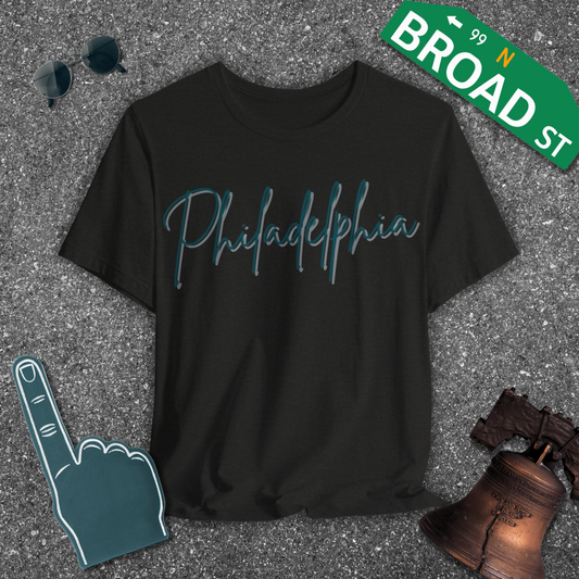Philadelphia Script - Dark Green & Gray Tee
