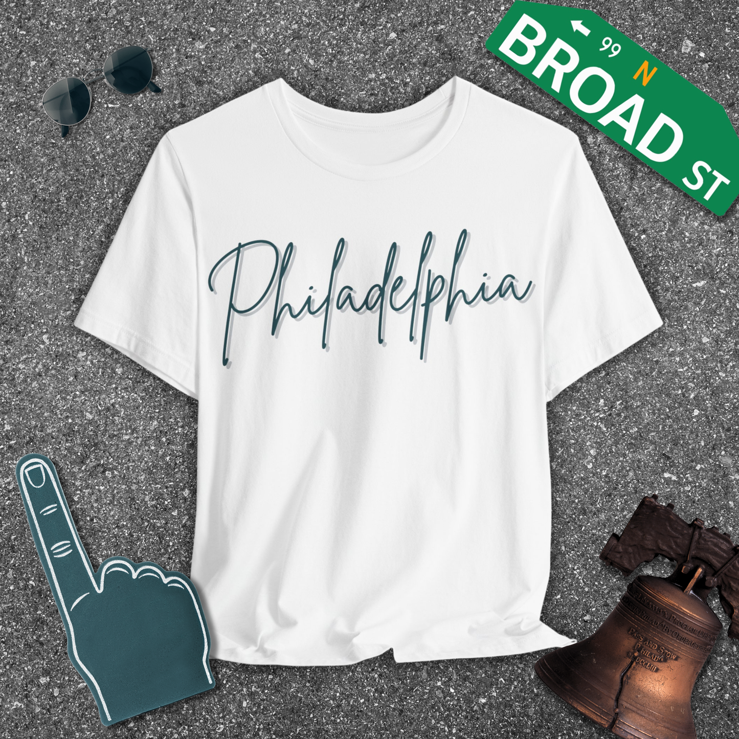 Philadelphia Script - Dark Green & Gray Tee