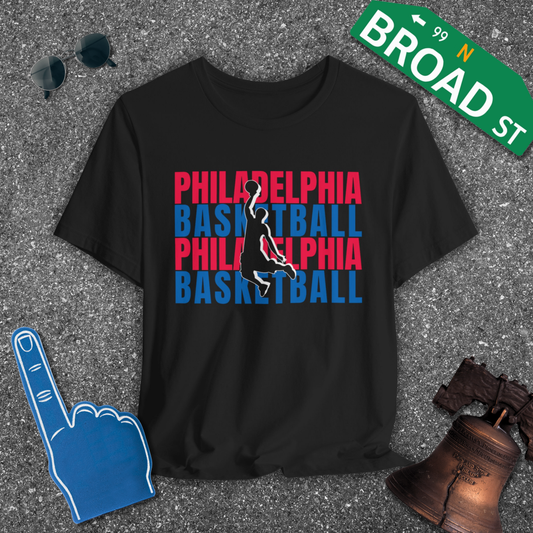 Philadelphia Basketball Cutout - Blue & Red Tee