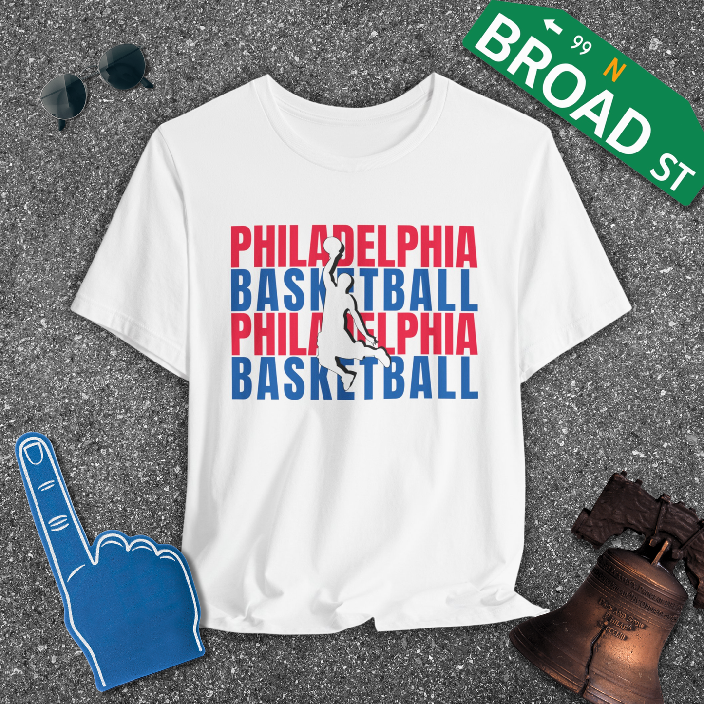 Philadelphia Basketball Cutout - Blue & Red Tee