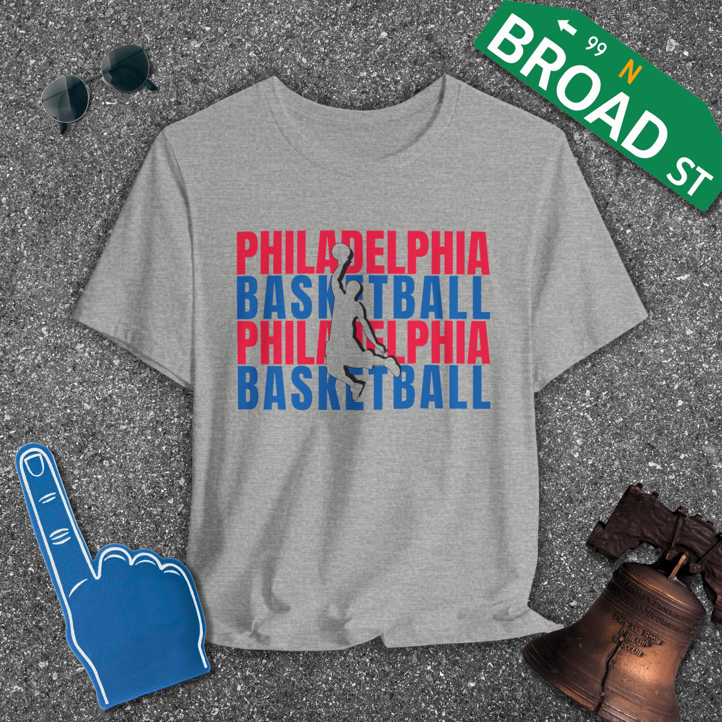 Philadelphia Basketball Cutout - Blue & Red Tee