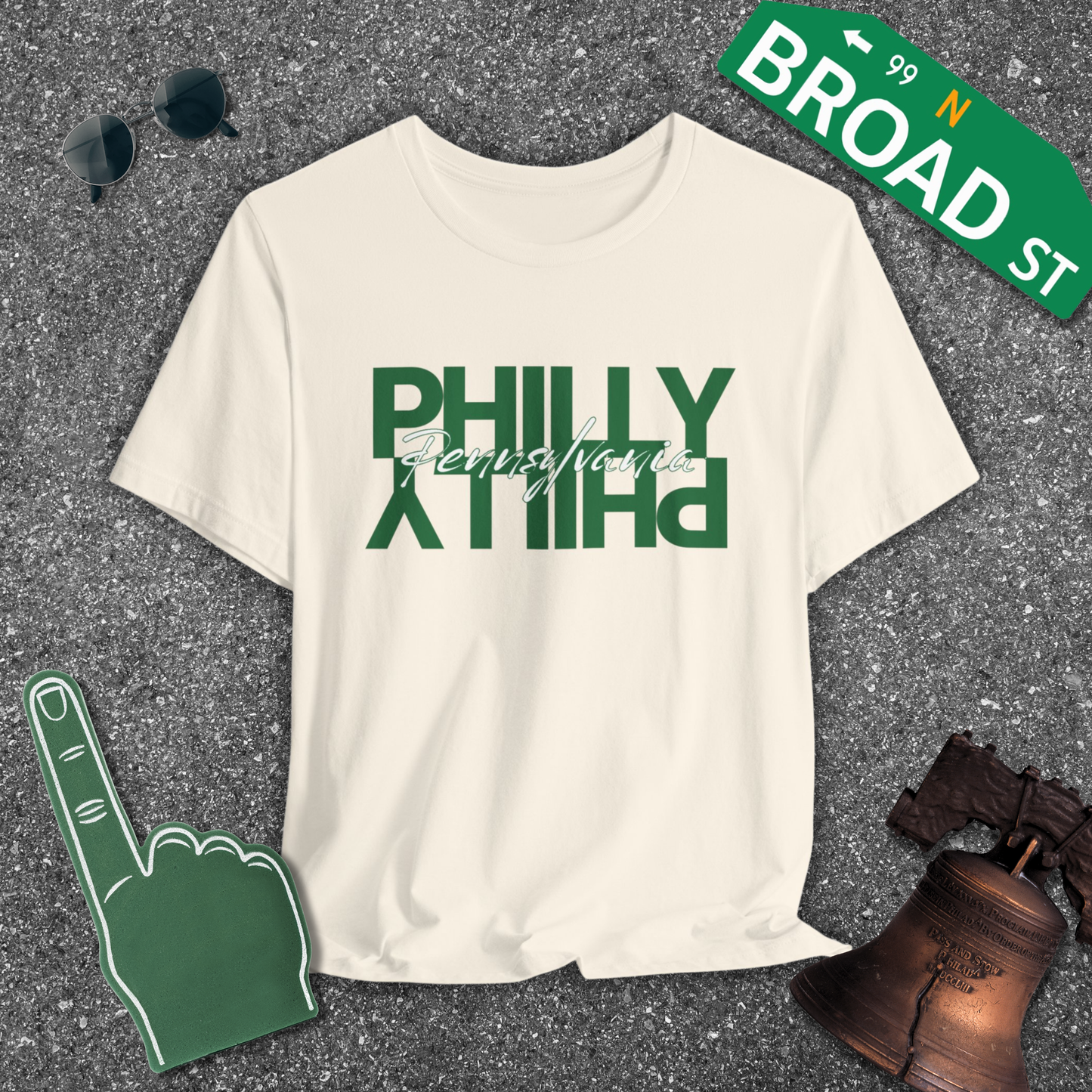 Mirrored Philly - Light Green Tee
