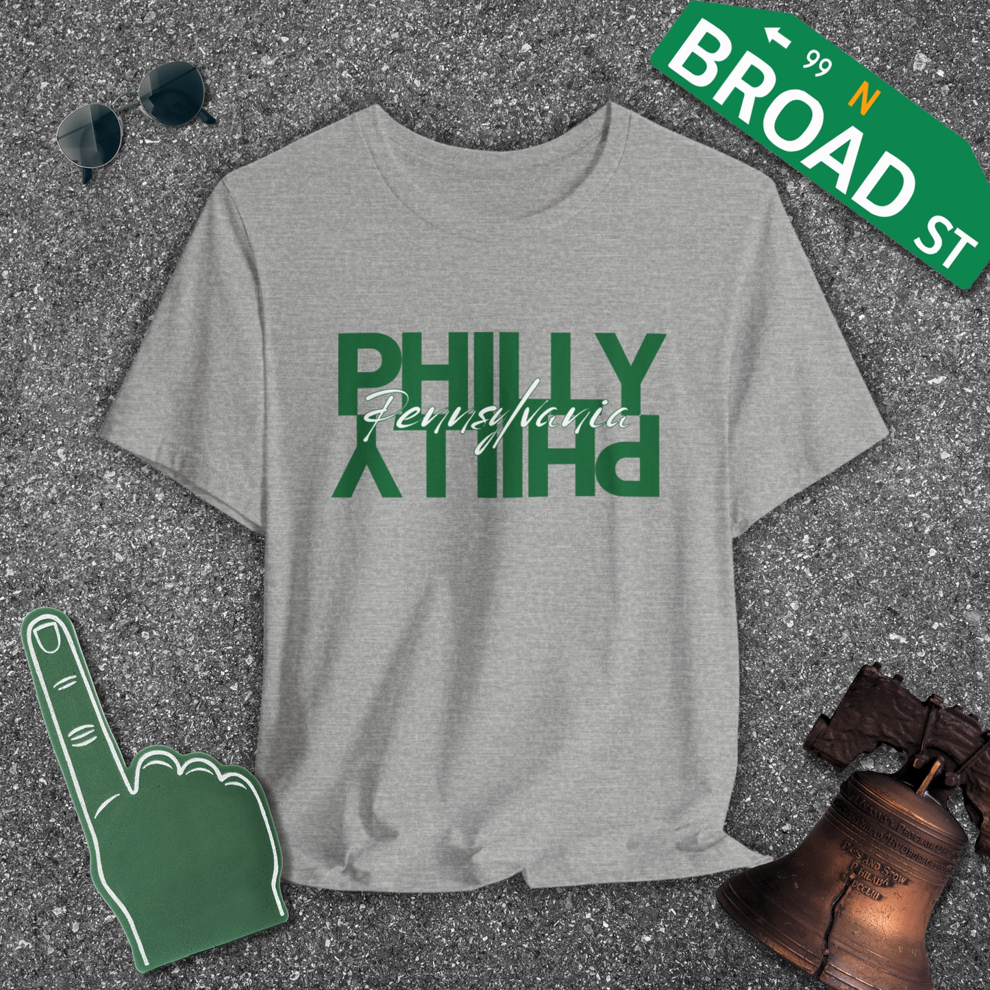 Mirrored Philly - Light Green Tee