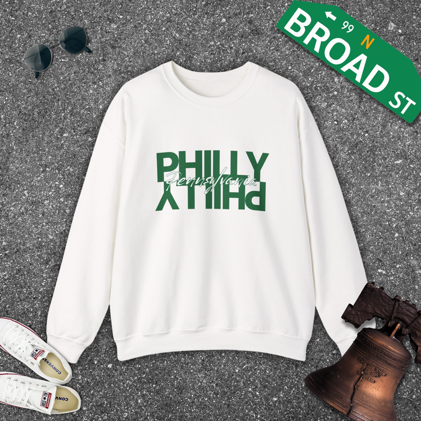 Mirrored Philly - Light Green Crewneck