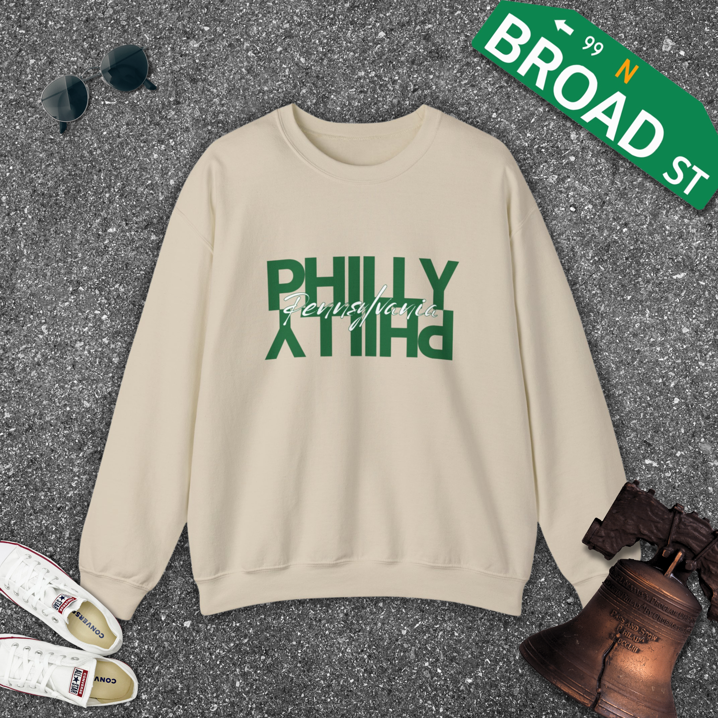 Mirrored Philly - Light Green Crewneck