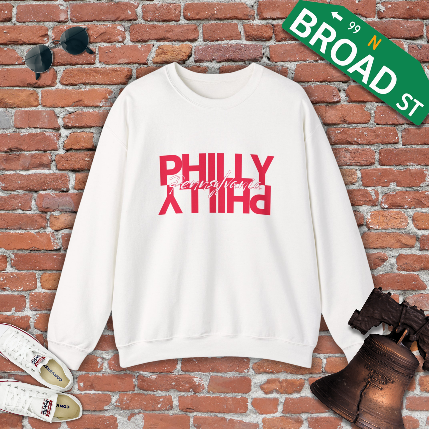 Mirrored Philly - Red Crewneck