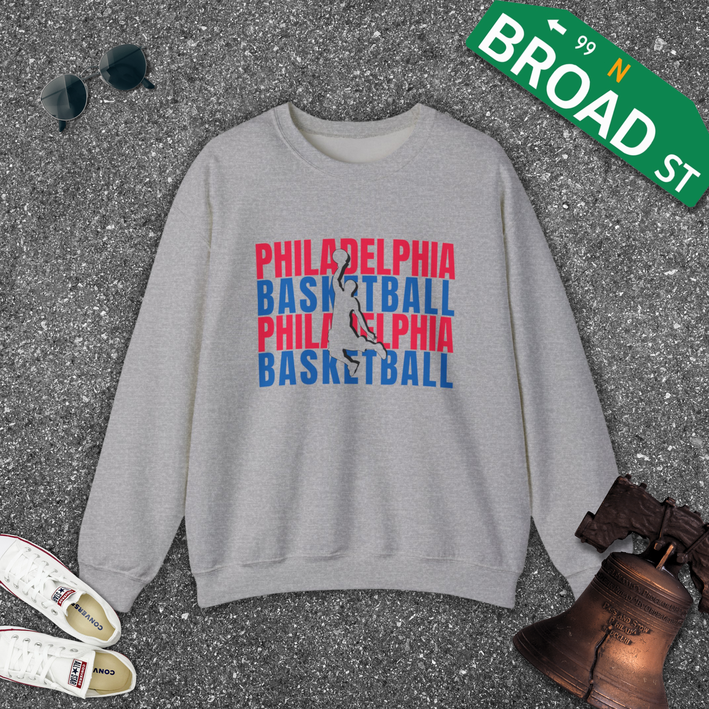 Philadelphia Basketball Cutout - Blue & Red Crewneck