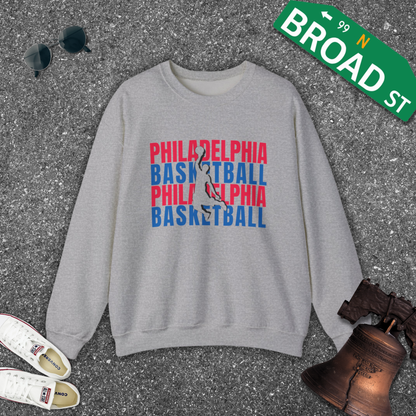 Philadelphia Basketball Cutout - Blue & Red Crewneck