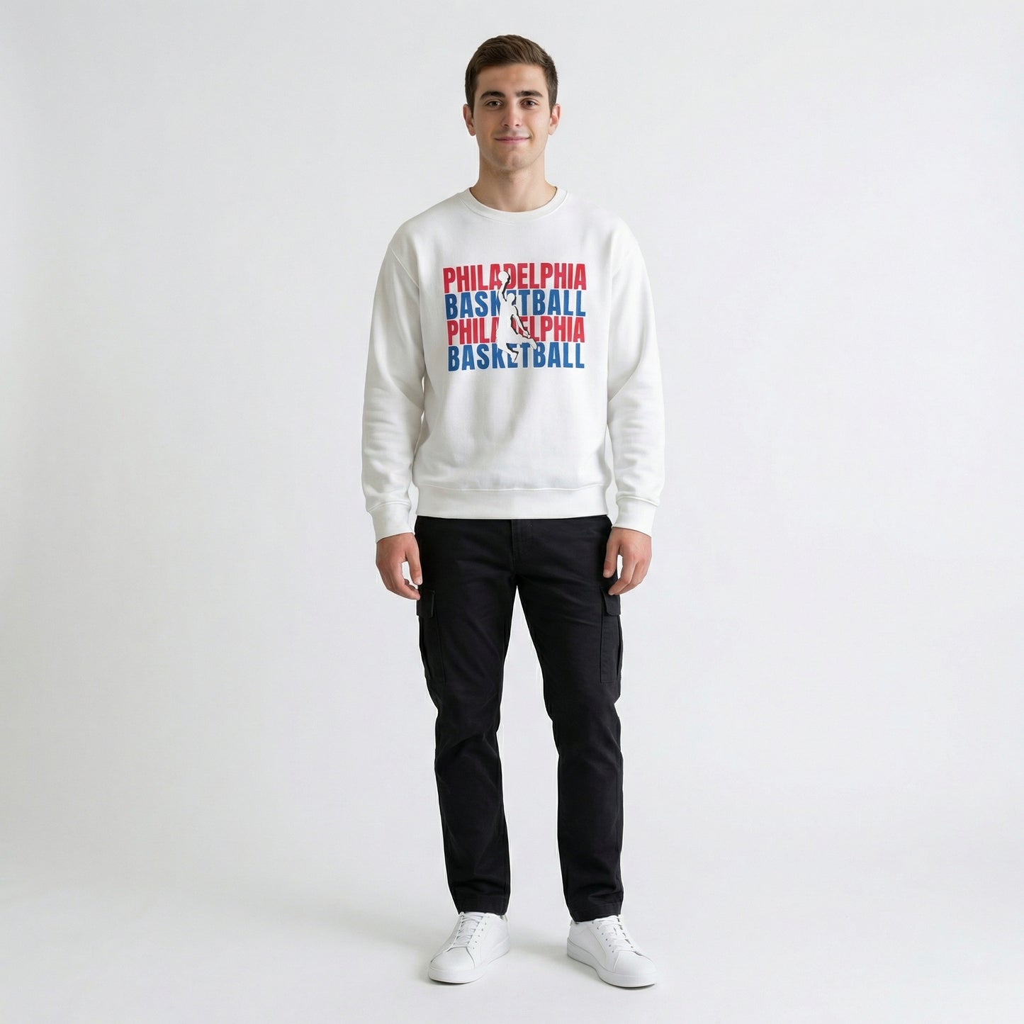 Philadelphia Basketball Cutout - Blue & Red Crewneck