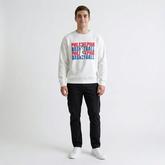 Philadelphia Basketball Cutout - Blue & Red Crewneck