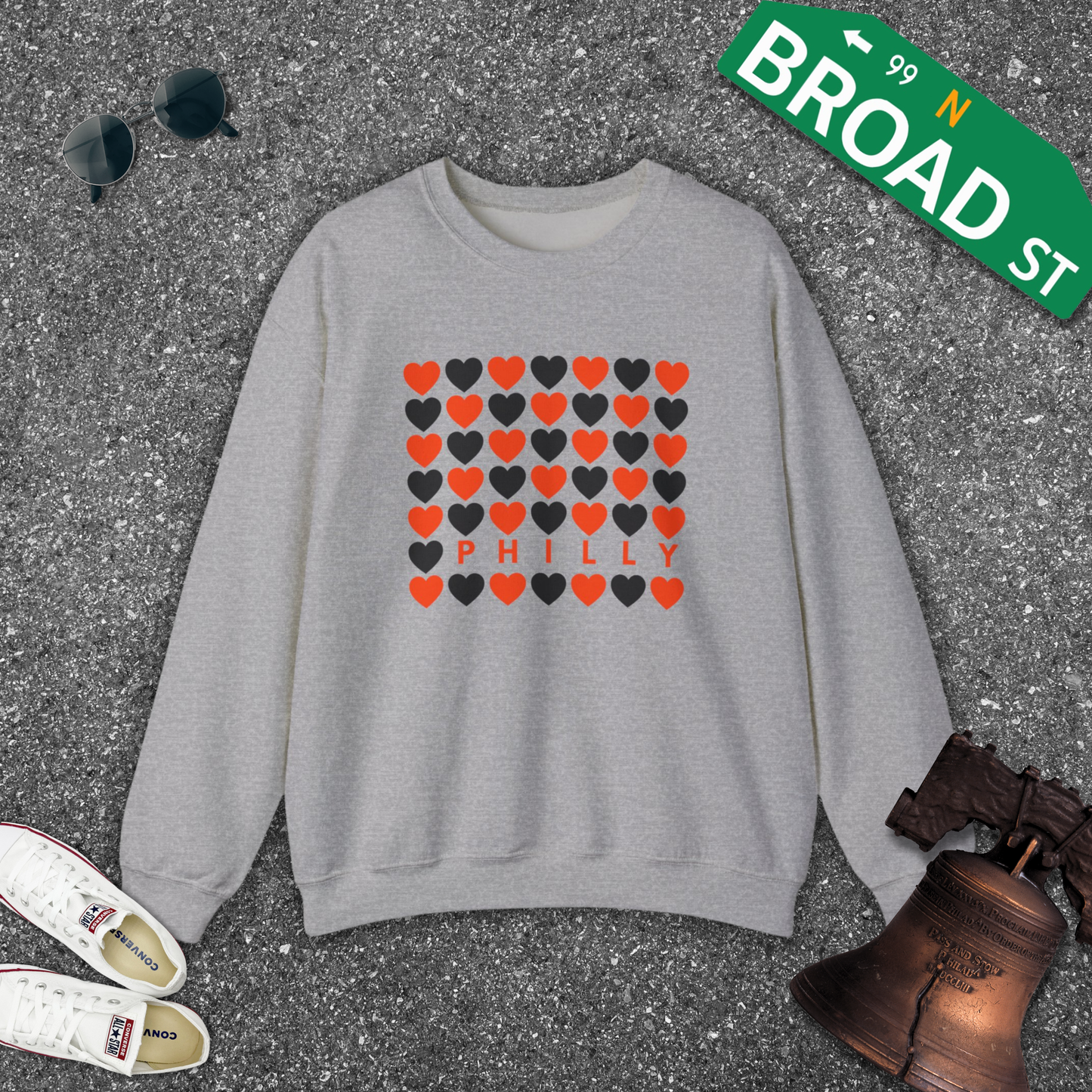 Philly Hearts - Orange & Black Crewneck