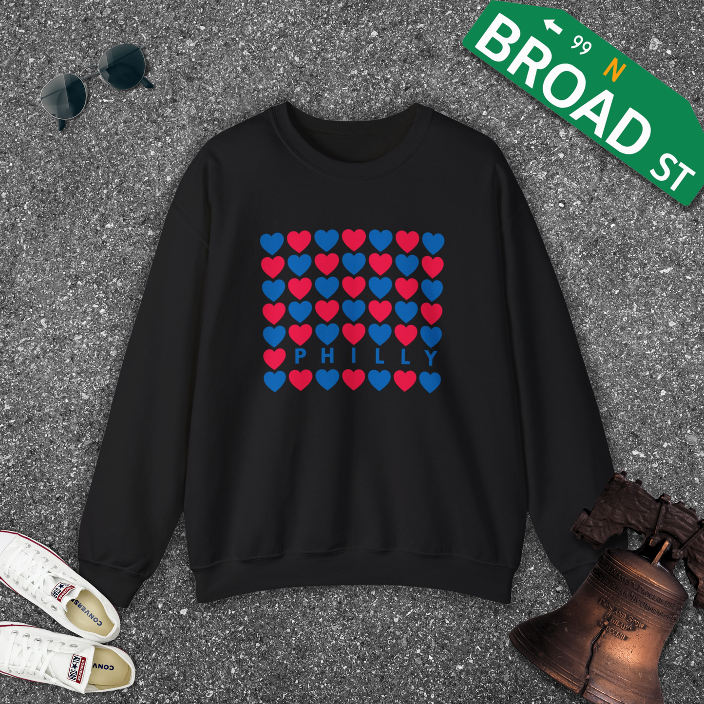 Philly Hearts - Blue & Red Crewneck