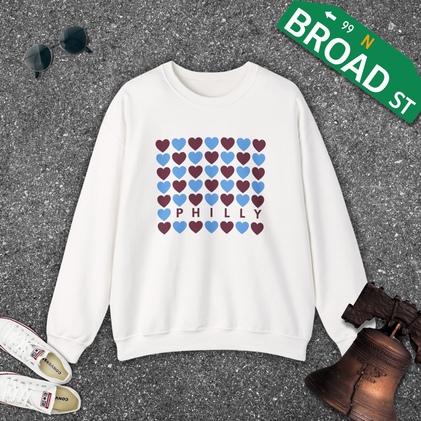 Philly Hearts - Maroon & Light Blue Crewneck