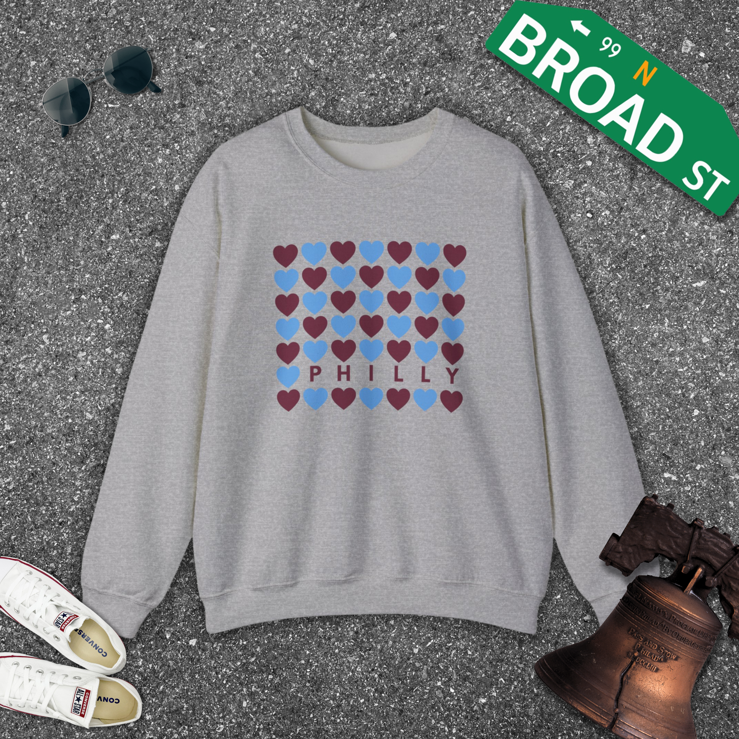 Philly Hearts - Maroon & Light Blue Crewneck